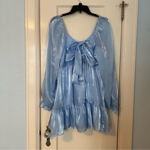 Midnight Doll Dress Blue Pastel Open Back with Bows Prom Wedding Easter Size L - Picture 5 of 15